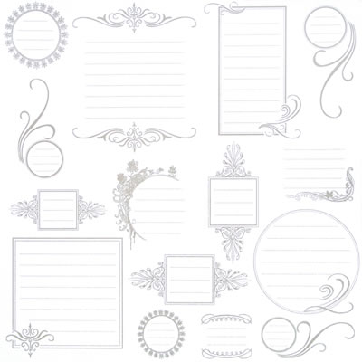 Hambly Screen Prints - 12x12 screen printed paper - Journaling Bits - Metallic Silver on White  (pack of 5)