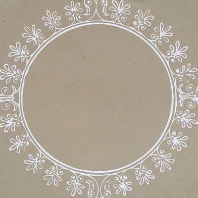 Hambly Screen Prints - 12x12 screen printed paper - Big Vintage Circle - White on Kraft  (pack of 5)
