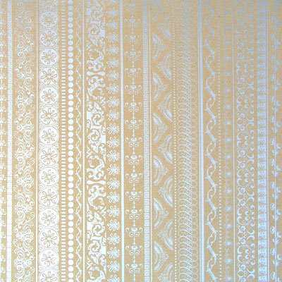 Hambly Screen Prints - 12x12 screen printed paper - On Edge - Silver on Kraft  (pack of 5)