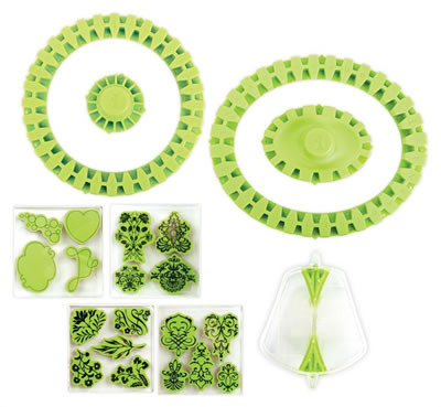 Inkadinkado - Stamping Gear - Deluxe Set incl. clear paddle block- circle cog- circle wheel- oval cog- oval wheel- 4 stamp sets  (sold individually)