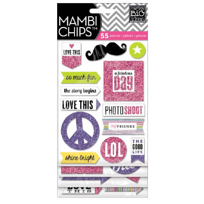 Me & My Big Ideas -  Specialty Icon Glitter Chip Stickers Flip Pack - True Story  (sold in 3's)