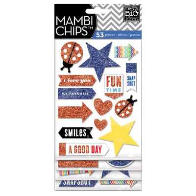 Me & My Big Ideas -  Specialty Icon Glitter Chip Stickers Flip Pack - Happy Day  (sold in 3's)