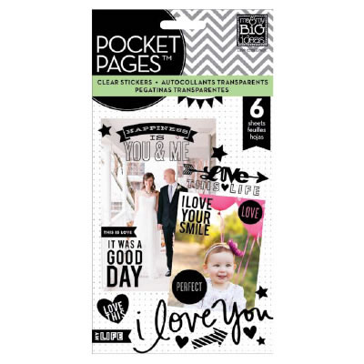 Me & My Big Ideas -  Clear Sticker Flip Pack - Black Lettering 6 sheets - Love  (sold in 3's)