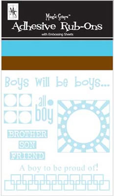 Magic Scraps - All Boy Adhesive Rub-ons with Foil Embossing Sheets  (sold in 3's)