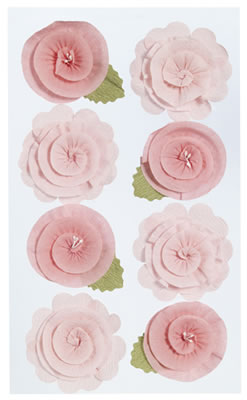 Martha Stewart Crafts - Pink Crepe Dimensional Flower Stickers  (sold in 3's)