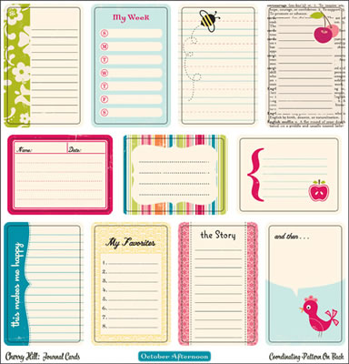 October Afternoon - Cherry Hill - 12x12 Die-Cut Journal Cards Sheet  (pack of 5)