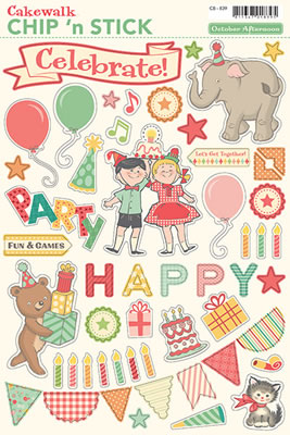October Afternoon - Cakewalk - Chipboard Printed Shapes  (sold in 3's)