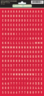 October Afternoon - Farm Fresh - Mini Market Alpha Stickers - Red & Cream  (sold in 3's)