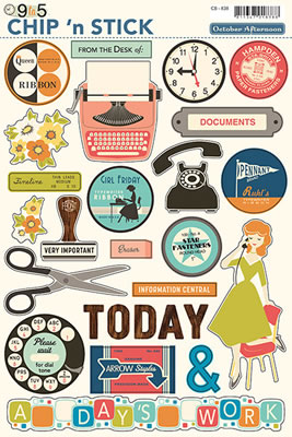 October Afternoon - 9 to 5 - 8x12 Chipboard Printed Shapes  (sold in 3's)