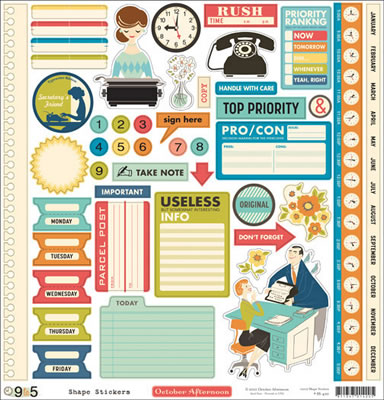 October Afternoon - 9 to 5 - 12x12 Shape Stickers  (pack of 5)
