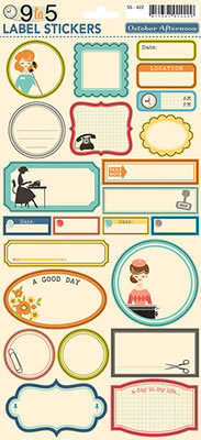 October Afternoon - 9 to 5 - Label Sticker Sheet  (sold in 3's)