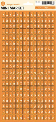 October Afternoon - 9 to 5 - Mini Market Alpha Stickers - Orange & Cream  (sold in 3's)