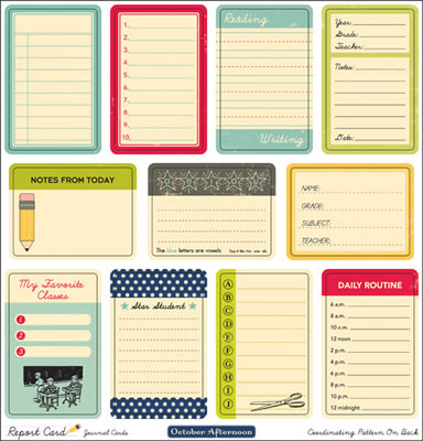 October Afternoon - Report Card - 12x12 Die-Cut Journal Cards Sheet  (pack of 5)