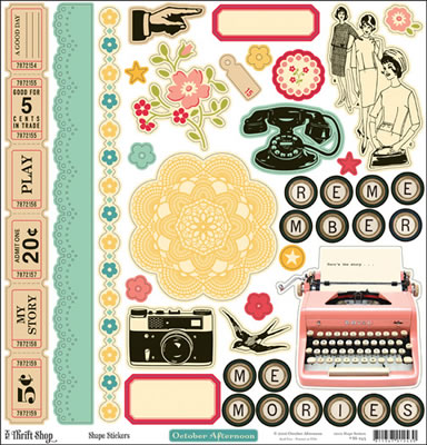 October Afternoon - Thrift Shop - 12x12 Shapes Sticker Sheet  (pack of 5)