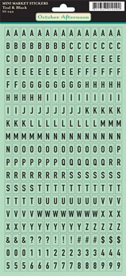 October Afternoon - 5&Dime - Mini Market Alpha Stickers - Teal & Black  (sold in 3's)