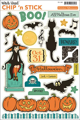 October Afternoon - Witch Hazel - Variety Chipboard Shapes  (sold in 3's)