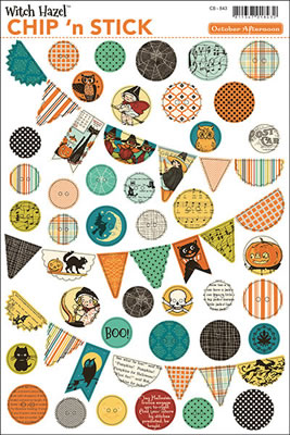 October Afternoon - Witch Hazel - Buttons & Banners Chipboard Shapes  (sold in 3's)