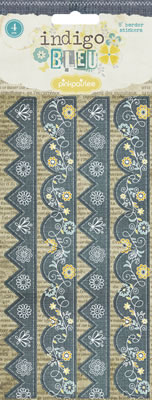 Pink Paislee - Indigo Bleu - 8" Cardstock Border Stickers  (sold in 3's)