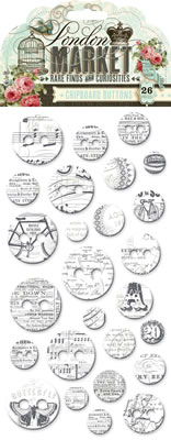 Pink Paislee - London Market - Chipboard Buttons  (sold in 3's)