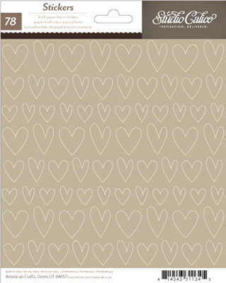 Studio Calico - Classic Calico 3 - 6x7 Kraft Hearts Stickers  (sold in 3's)
