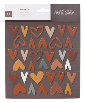Studio Calico - Darling Dear - Printed Chipboard Stickers - Hearts  (sold in 3's)
