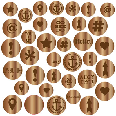 Studio Calico - Atlantic - Wood Veneer - Burnished Circles  (sold in 3's)