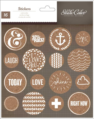 Studio Calico - Atlantic - Cork Stickers - Circles  (sold in 3's)