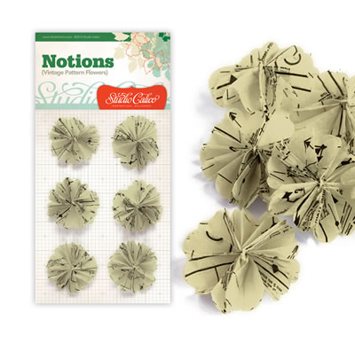 Studio Calico - Elementary - Notions Patterned Flowers - Cream Vintage Dress Pattern  (sold in 3's)
