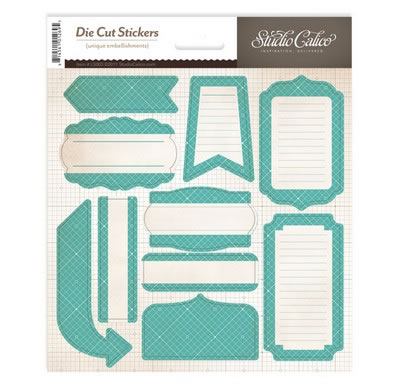 Studio Calico - Memoir - 6x6 Label Stickers Teal  (sold in 3's)