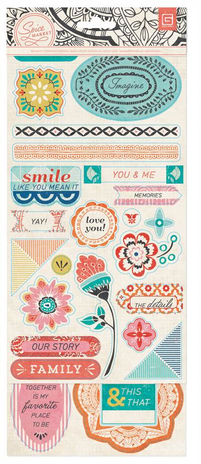 Basic Grey - Spice Market - Printed Chipboard Shapes (Sold in packs of 6)