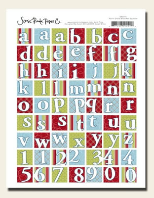 Junkitz - North Shore Blue Red Squares Alphabet cardstock stickers  (pack of 5)