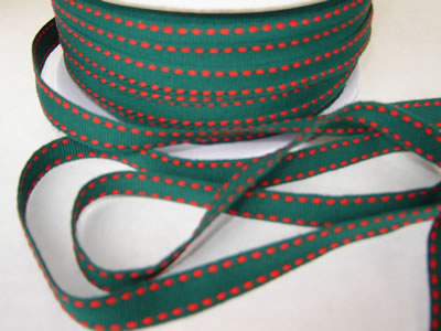 Strano Designs - 3/8" Green w Red Stitching - 35 yards  (sold individually)