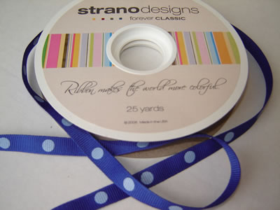 Strano Designs - 3/8" Royal Blue w Lt Blue Dots - 25 yards  (sold individually)