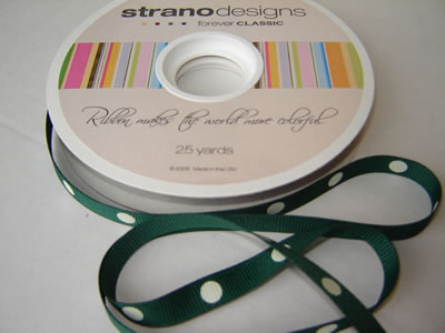 Strano Designs - 3/8" Emerald w White Dots - 25 yards  (sold individually)