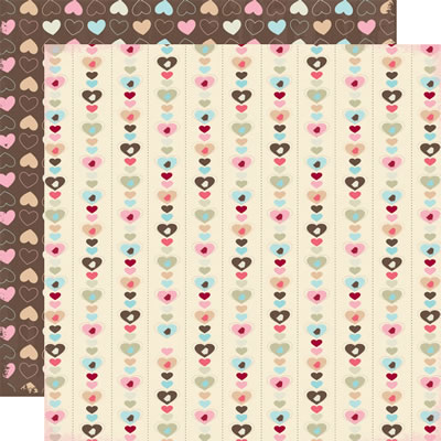 TPC Studio - Little Lovin' - Bird Heart Stripe 12x12 d/sided paper with foil  (pack of 5)