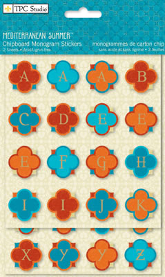 TPC Studio - Mediterranean Summer - Chipboard Monograms with foil  (sold in 3's)