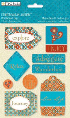 TPC Studio - Mediterranean Summer  Chipboard Tags with foil    (sold in 3's)