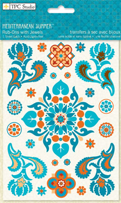 TPC Studio - Mediterranean Summer  Rub-ons with Jewels   (sold in 3's)
