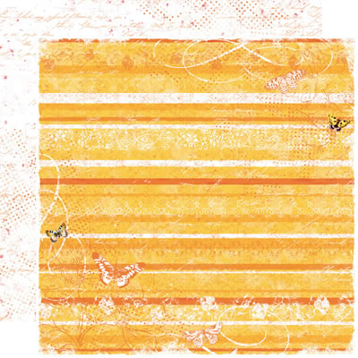 TPC Studio - Boho Blooms - Orange Delight Stripe 12x12 d/sided paper with spot varnish  (pack of 5)