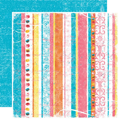 TPC Studio - Boho Blooms - Rainbow Stripe 12x12 d/sided paper with spot varnish  (pack of 5)