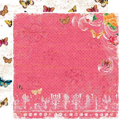 TPC Studio - Boho Blooms - Pink Passion Border 12x12 d/sided paper with spot varnish  (pack of 5)