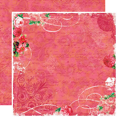 TPC Studio - Boho Blooms - Pink Passion Flourish 12x12 d/sided paper with spot varnish  (pack of 5)