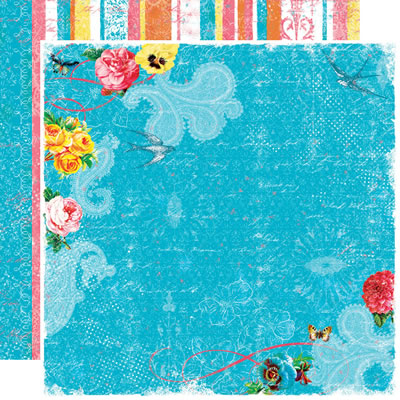 TPC Studio - Boho Blooms - Blue Paisley 12x12 d/sided paper with spot varnish  (pack of 5)