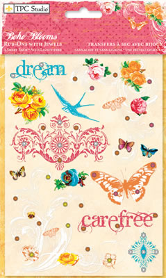 TPC Studio - Boho Blooms  Rub-ons with Jewels (sold in 3's)