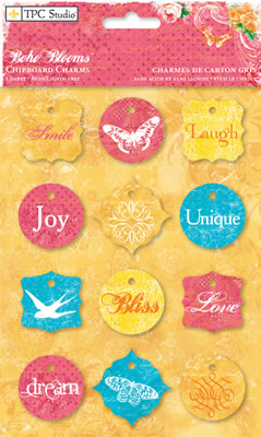 TPC Studio - Boho Blooms  Chipboard Charms     (sold in 3's)