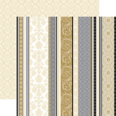 TPC Studios - Wedding Silhouette - Tapestry Stripe 12x12 d/sided pearlescent paper with foil  (pack of 5)