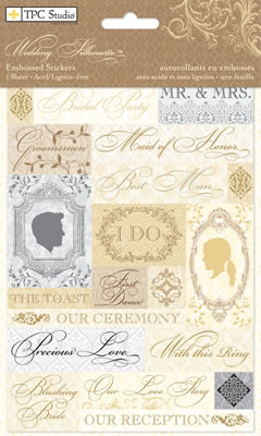 TPC Studios - Wedding Silhouette  Embossed Stickers  (sold in 3's)
