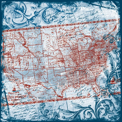 TPC Studio - Heartfelt Travel - Map Flourish 12x12 adhesive fabric sheet  (pack of 3)