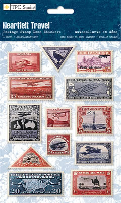 TPC Studio - Heartfelt Travel - Postage Stamps Dome Stickers  (sold in 3's)