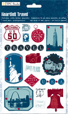 TPC Studio - Heartfelt Travel - Rub-ons with Metal Accents  (sold in 3's)